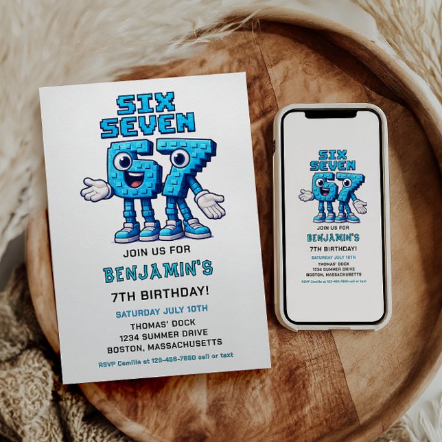 Six Seven Meme 7th Birthday Party | Funny Trendy  Einladung (Six Seven Meme 7th Birthday Party | Funny Trendy Invitation
)