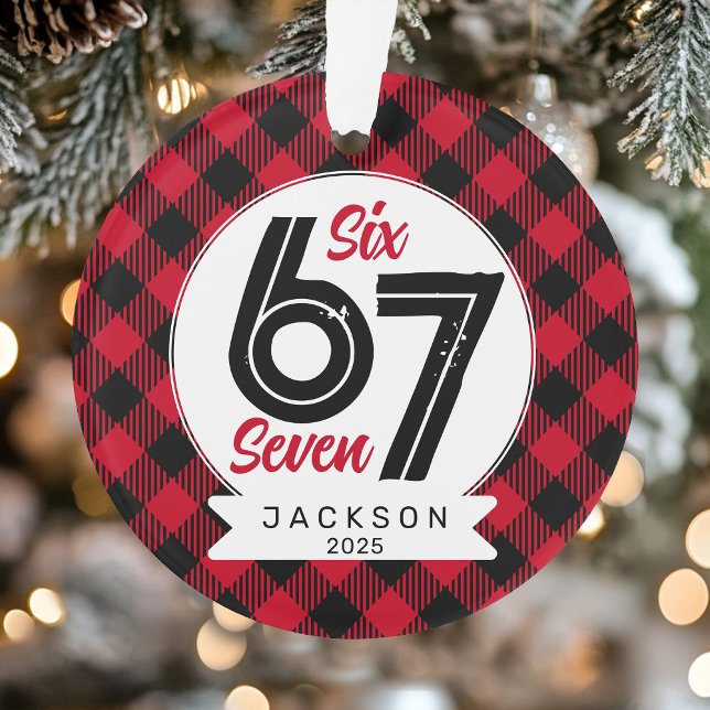 Six Seven Meme Red and Black Plaid Christmas (Six Seven Meme Red and Black Plaid Christmas Ornament)