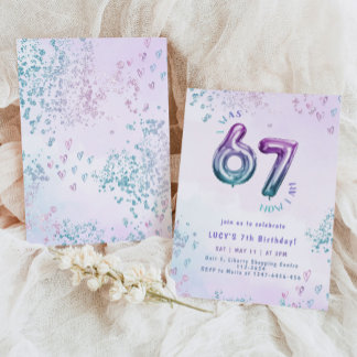 Six Seven trend Purple Kids 7th Birthday Einladung