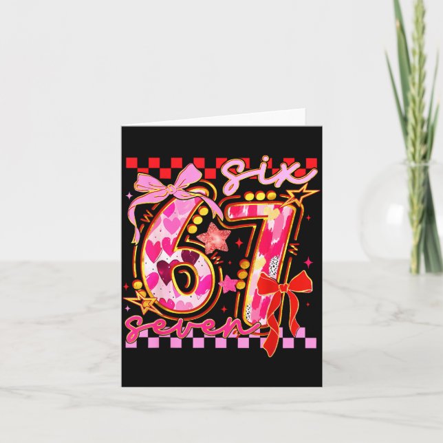 Six Seven Valentine Day Funny Nk 67 Cute Bow Girls Karte (Vorderseite)