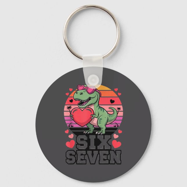 Six Seven Valentine’s Day Dinosaur T-rex For Kids  Schlüsselanhänger (Vorderseite)