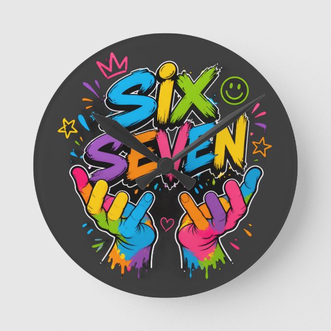 Six Seven Vibe Runde Wanduhr (Vorderseite)
