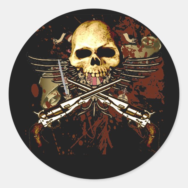 Sixgun Skull Runder Aufkleber (Vorderseite)