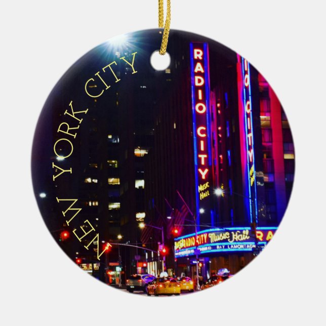 Sixth Avenue New York City Neon Lights Night NYC Keramik Ornament (Vorne)