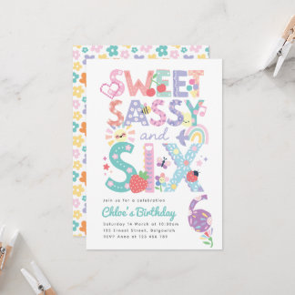 Sixth Birthday Invite Girl, Sweet Sassy Six Einladung