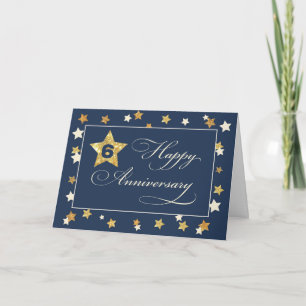 Sixth Employee Anniversary Navy Gold Effect Stars Karte