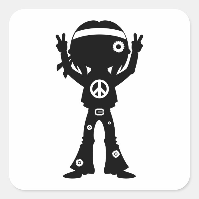Sixties Peace Hippie Silhouette Quadratischer Aufkleber (Vorderseite)
