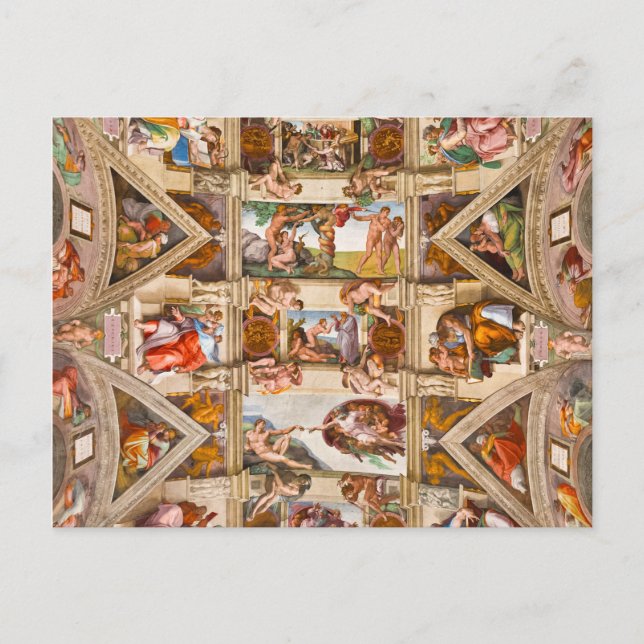 Sixtinische Kapelldecke von Michelangelo Buonarrot Postkarte (Vorderseite)