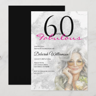 Sixty and Fabulous Black Pink 60th Birthday Einladung