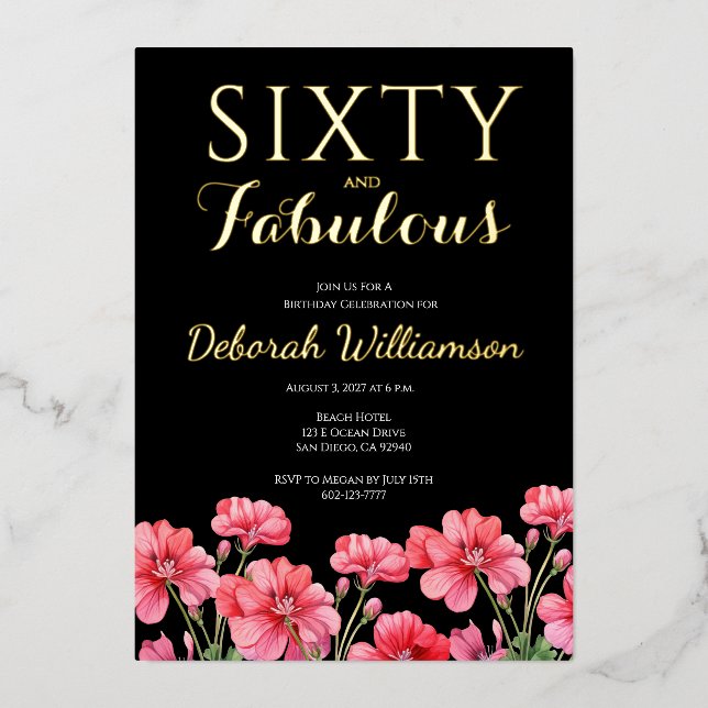 Sixty and Fabulous Black Pink 60th Birthday  Folieneinladung (Vorderseite)