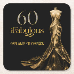 Sixty and Fabulous Gold Dress Black 60th Birthday Rechteckiger Pappuntersetzer