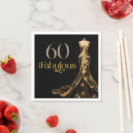 Sixty and Fabulous Gold Dress Black 60th Birthday Serviette