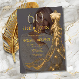 Sixty and Fabulous Gold Dress Photo 60th Birthday Einladung
