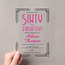 Sixty and Fabulous Hot Pink Art Deco 60th Birthday