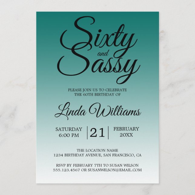 Sixty and Sassy Emerald Green 60th Birthday Einladung (Vorderseite)