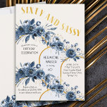 Sixty and Sassy Floral Gold Arch 60th Birthday Einladung<br><div class="desc">60th birthday party invitation with blue roses. golden arches and lettering. The design is titled "Sixty and Sassy" in gold, art decor style lettering and the template is set up for you to add your custom invite wording. This pretty floral has modern gold arch design and garlands of flower buds,...</div>