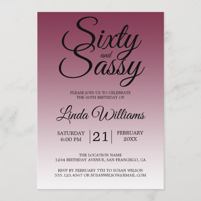 Sixty and Sassy Red Plum 60th Birthday Einladung (Vorderseite)