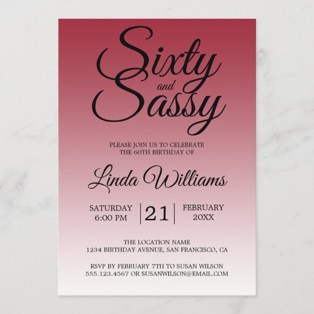 Sixty and Sassy Scarlet Red 60th Birthday Einladung (Vorderseite)