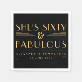 Sixty & Fabulous Art Deco Name Date 60th Birthday Serviette