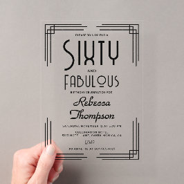 Sixty Fabulous Black White Art Deco 60th Birthday Acryleinladungen