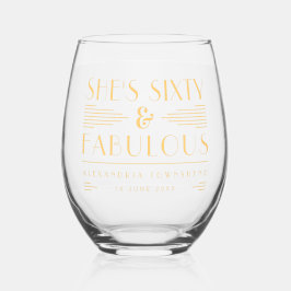 Sixty & Fabulous Chic Art Deco Gold 60th Birthday Weinglas Ohne Stiel
