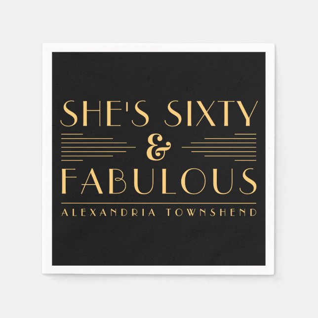 Sixty & Fabulous Lines Art Deco 60th Birthday Serviette (Vorderseite)