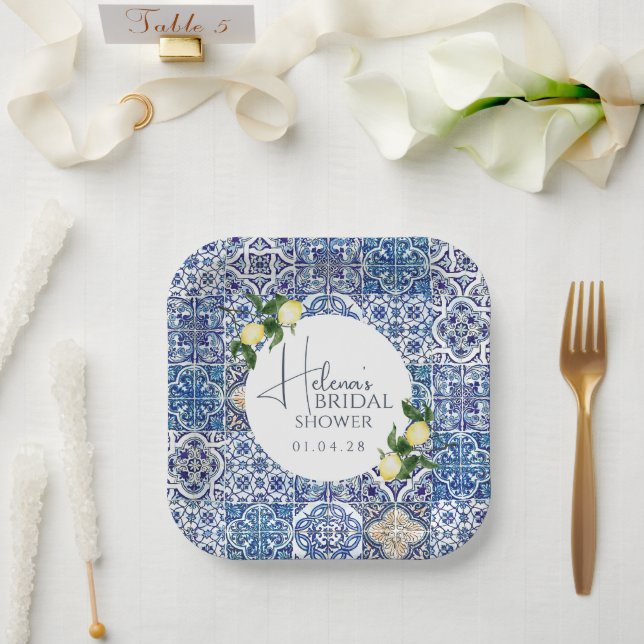 Sizilian Majolica Papierplatte - Lemon Thema Pappteller (Hochzeit)