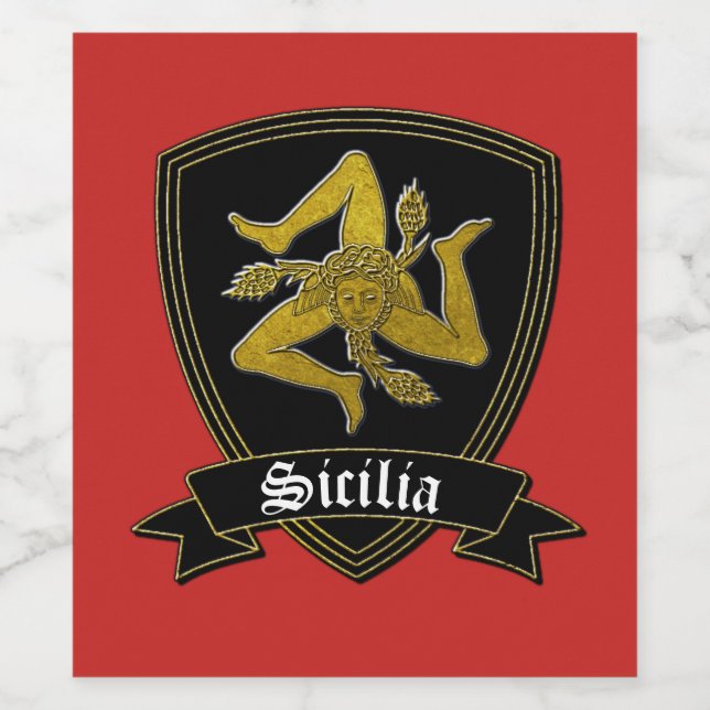 Sizilian Trinacria in Gold und Schwarz Weinetikett (Einzelnes Label)
