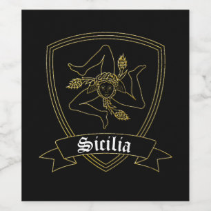 Sizilian Trinacria in Gold und Schwarz Weinetikett