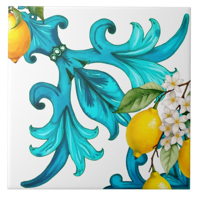 sizilianisch, Sommer, Zitrone, Mosaik, blau, Fliese (Vorderseite)