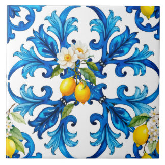 sizilianisch, Sommer, Zitrone, Mosaik, blau Fliese
