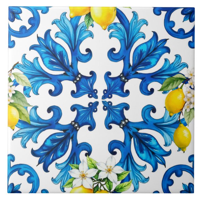 sizilianisch, Sommer, Zitrone, Mosaik, blau Fliese (Vorderseite)