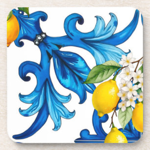 sizilianisch, Sommer, Zitrone, Mosaik, blau Getränkeuntersetzer