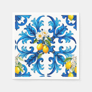 sizilianisch, Sommer, Zitrone, Mosaik, blau, Serviette