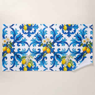 sizilianisch, Sommer, Zitrone, Mosaik, blau, Strandtuch