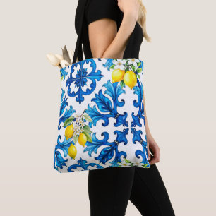 sizilianisch, Sommer, Zitrone, Mosaik, blau Tasche
