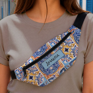 Sizilianische Blau-Weiß-Mittelmeer-Keramikfliesen Bauchtasche