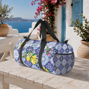 Sizilianische blaue mediterrane Zitrus-Keramikflie Duffle Bag