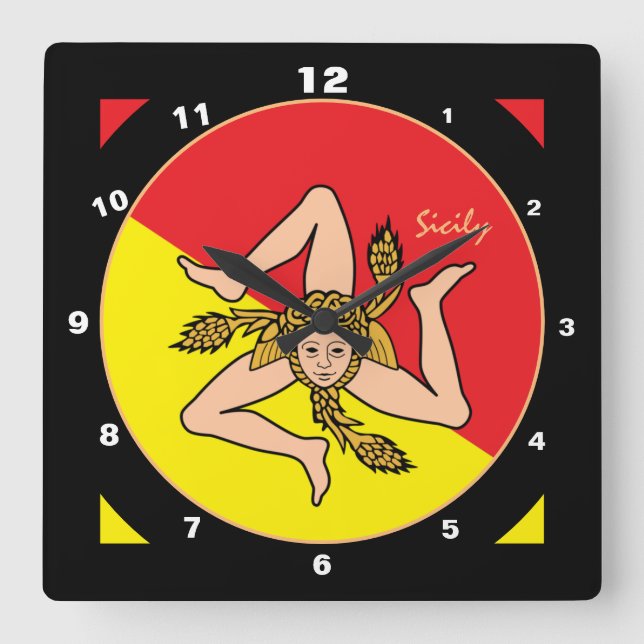 Sizilianische Flagge, trendige sizilianische Mode  Quadratische Wanduhr (Vorderseite)