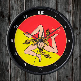 Sizilianische Flagge, trendige sizilianische Mode  Runde Wanduhr