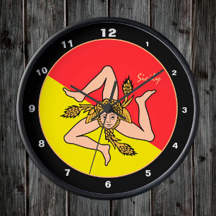 Sizilianische Flagge, trendige sizilianische Mode Runde Wanduhr