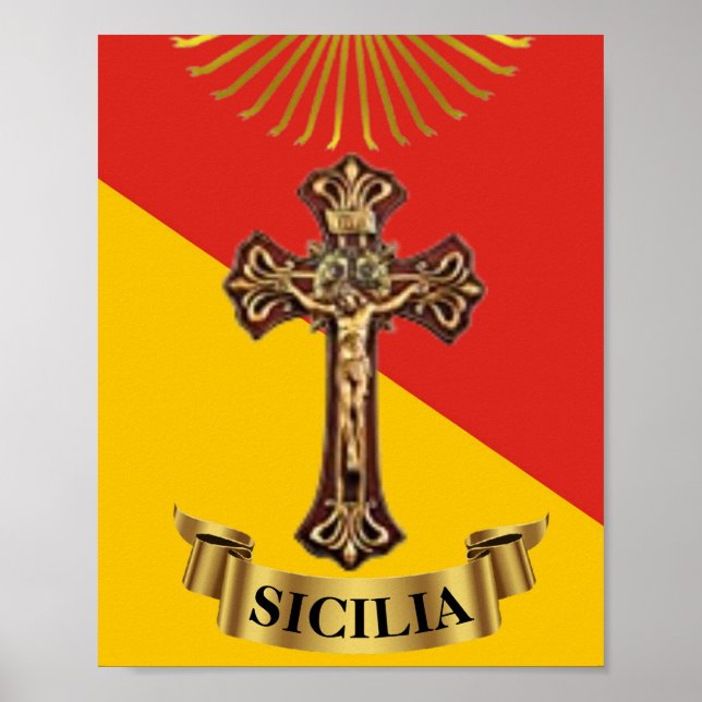 Sizilianische Flagge und Kruzifix-Poster Poster (Vorne)