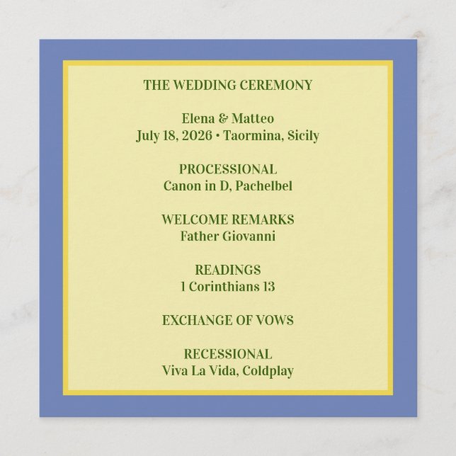 Sizilianische Fliese & Zitronen-Hochzeit Programm (Vorderseite)