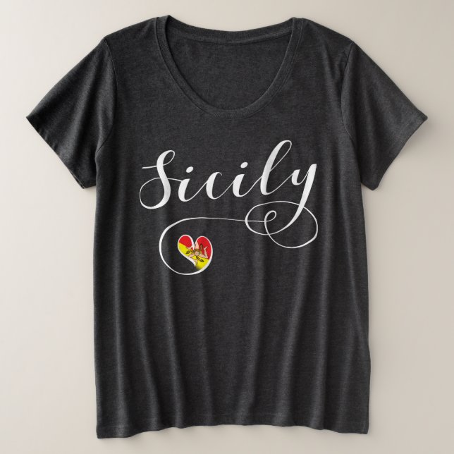 Sizilianische Herzenflagge, Sizilien Große Größe T-Shirt (Design vorne)