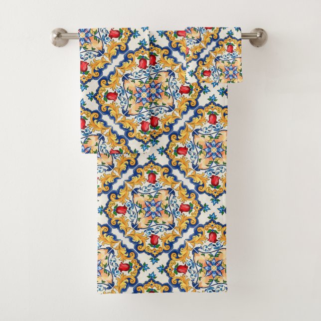 Sizilianische Majolica farbenfrohe Fliesenmuster Badhandtuch Set (Insitu)