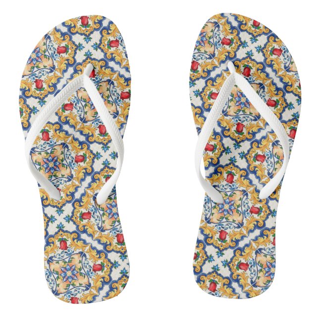 Sizilianische Majolica farbenfrohe Fliesenmuster Flip Flops (Fußbett)