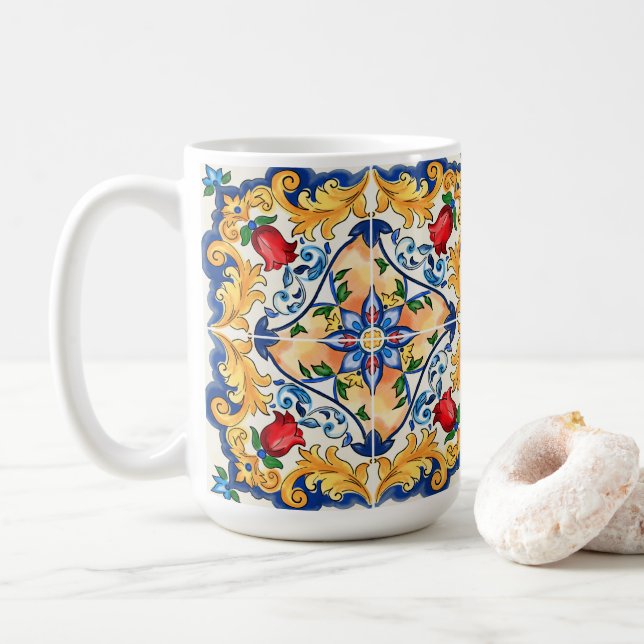 Sizilianische Majolica farbenfrohe Fliesenmuster Kaffeetasse (Mit Donut)