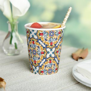 Sizilianische Majolica farbenfrohe Fliesenmuster Pappbecher