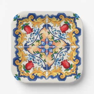 Sizilianische Majolica farbenfrohe Fliesenmuster Pappteller