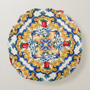 Sizilianische Majolica farbenfrohe Fliesenmuster Rundes Kissen